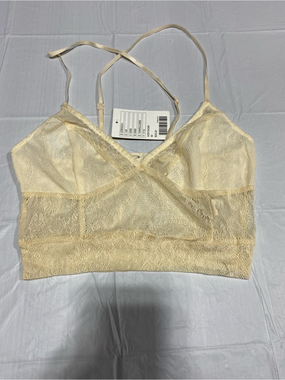 Ivory Lace Trim Crop Cami Top Adjustable Strap Soft Feminine Aesthetic